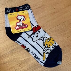 Peanuts Snoopy All-Star Baseball Socks - Navy and White Fits sizes 6-8.5